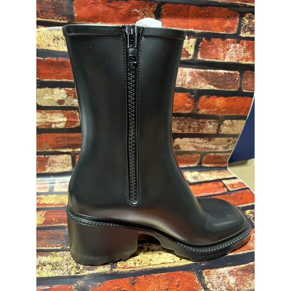 INC Womens Black Cushioned Everett Square Toe Block Heel Zip-Up Rain Boots 8 M - Picture 1 of 6